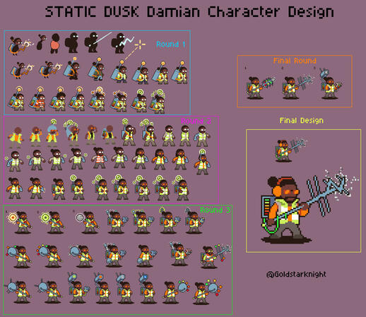 Excerpts from the design process of Damian, the second playable character in STATIC DUSK.